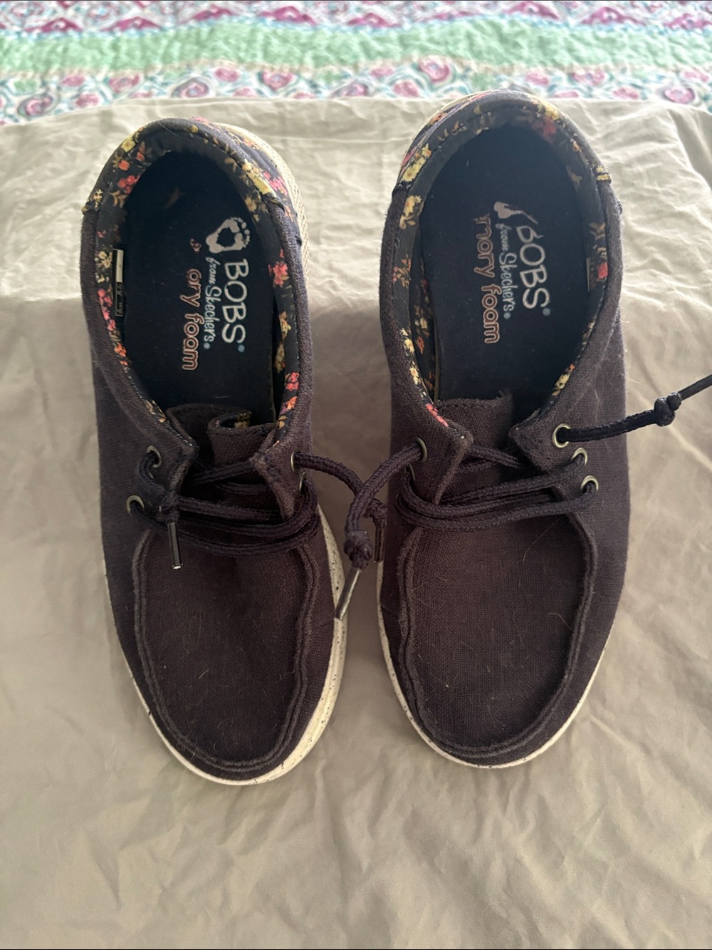 BOBS from Skechers Navy Canvas pull-on Sneakers with Floral Trim